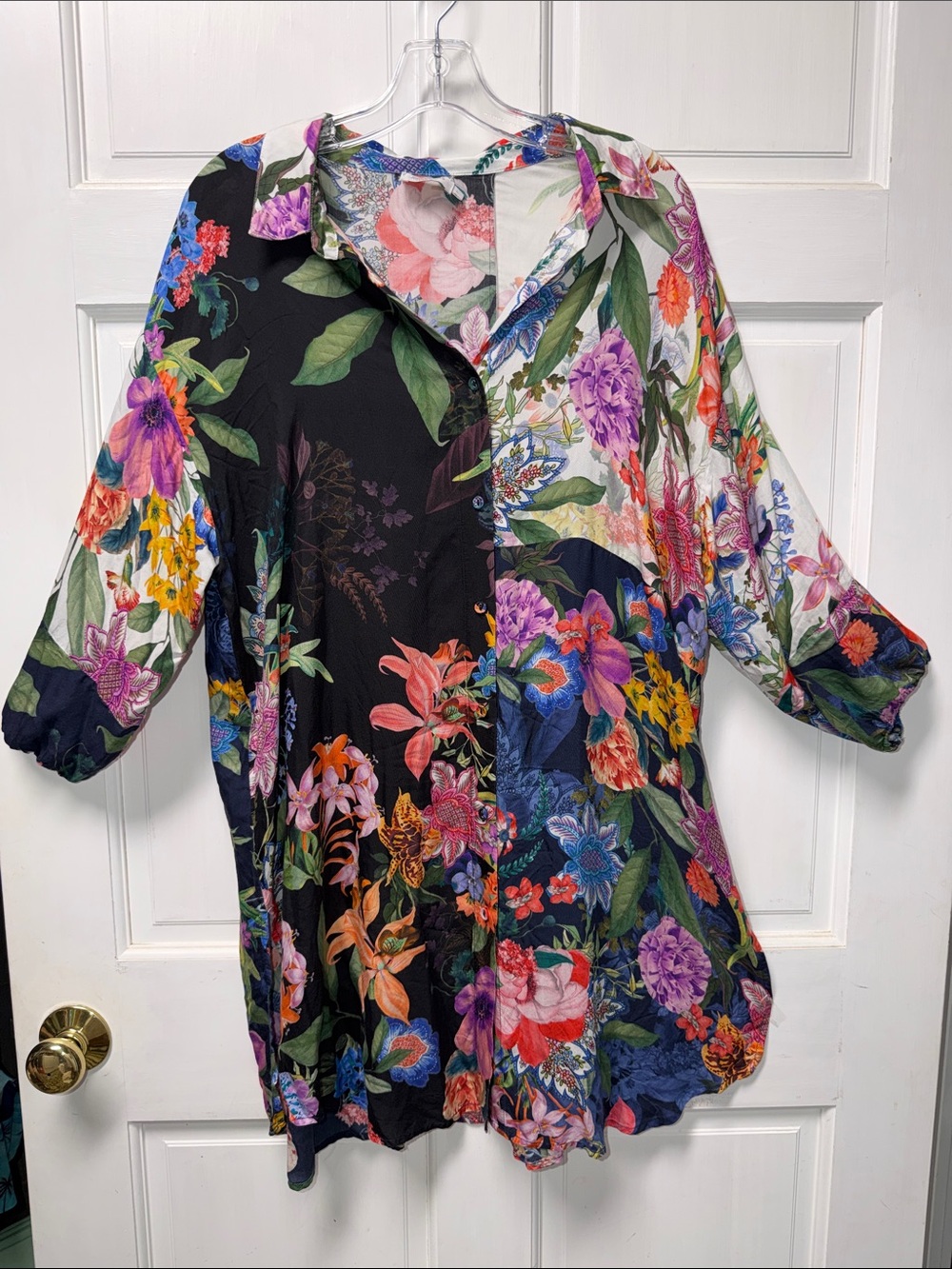 Johnny Was Multicolor Floral Split-Panel Tunic